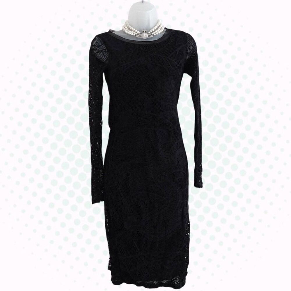 Jean Paul Gaultier Soleil Black Mesh Tattoo Print Bodycon Dress Size S